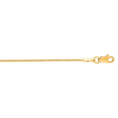 14 Karat Yellow Gold 1.1mm 16 Inch Round Diamond Cut Wheat Chain Necklace