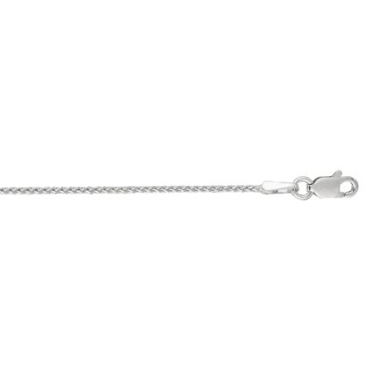 14 Karat White Gold 1.1mm 24 Inch Round Diamond Cut Wheat Chain Necklace