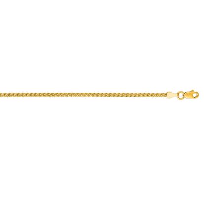 14 Karat Yellow Gold 2.1mm 7 Inch Round Wheat Chain Bracelet