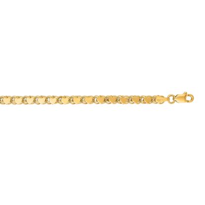 14 Karat Yellow Gold 3.3mm 7 Inch Heart Chain Bracelet