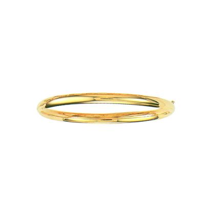 14 Karat Yellow Gold 5.0mm 8 Inch Plain Shiny Round Dome Classic Bangle