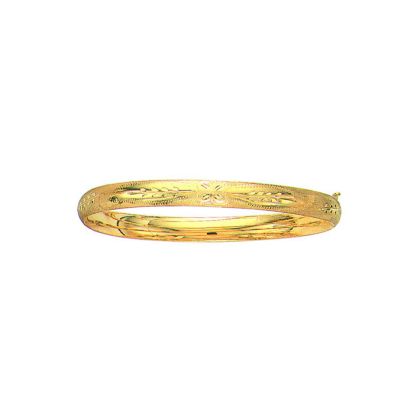 14 Karat Yellow Gold 6.0mm 8 Inch Florentine Round Dome Classic Bangle
