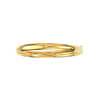 14 Karat Yellow Gold 6.0mm 7 Inch Plain Shiny Round Dome Classic Bangle