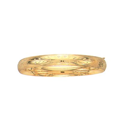 14 Karat Yellow Gold 8.0mm 7 Inch Florentine Round Dome Classic Bangle