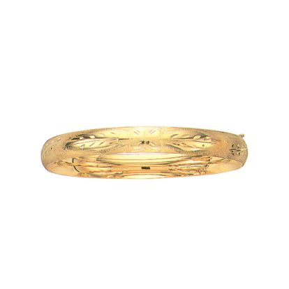 14 Karat Yellow Gold 8.0mm 8 Inch Florentine Round Dome Classic Bangle