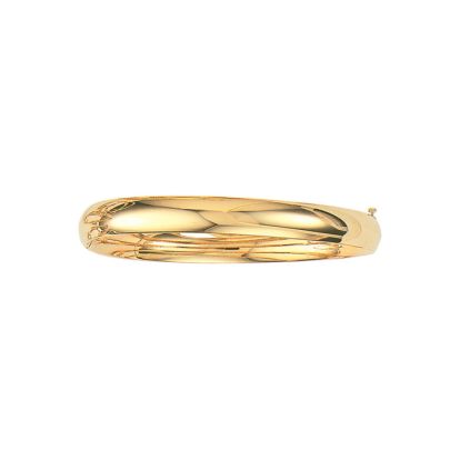 14 Karat Yellow Gold 8.0mm 8 Inch Plain Shiny Round Dome Classic Bangle