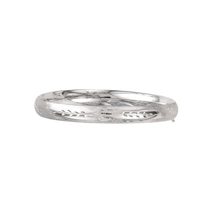 14 Karat White Gold 8.0mm 8 Inch Florentine Round Dome Classic Bangle