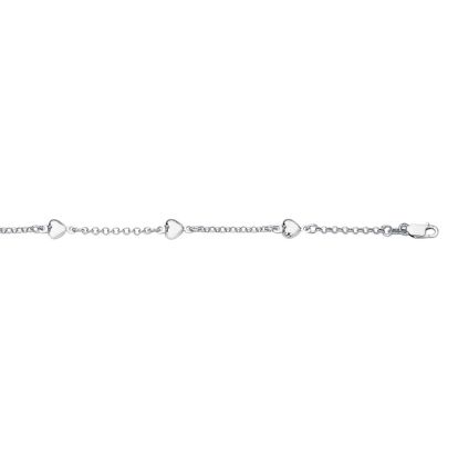 14 Karat White Gold 10 Inch Shiny Rolo Chain Link & Puffed Heart Anklet
