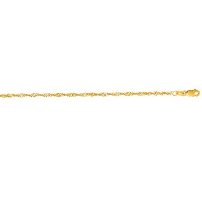 14 Karat Yellow Gold 2.1mm 10 Inch Shiny Diamond Cut Singapore Chain Anklet