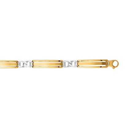 14 Karat Yellow & White Gold 8.25 Inch Shiny Two Tone Men's Fancy Bracelet
