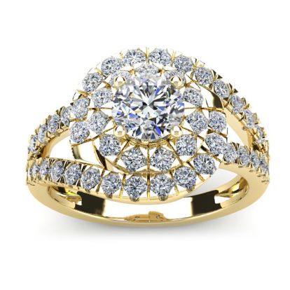 2 1/4 Carat Bypass Round Halo Diamond Engagement Ring in 14 Karat Yellow Gold