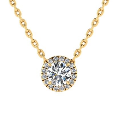 1/2ct Halo Diamond Necklace In 14K Yellow Gold