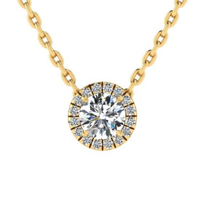 7/8ct Halo Diamond Necklace In 14K Yellow Gold