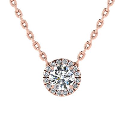 1/2ct Halo Diamond Necklace In 14K Rose Gold