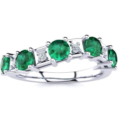 1 1/3 Carat Emerald and Diamond Journey Band Ring in 10K White Gold