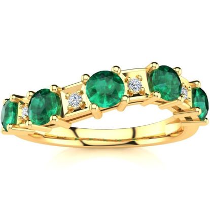 1 1/3 Carat Emerald and Diamond Journey Band Ring in 10K Yellow Gold