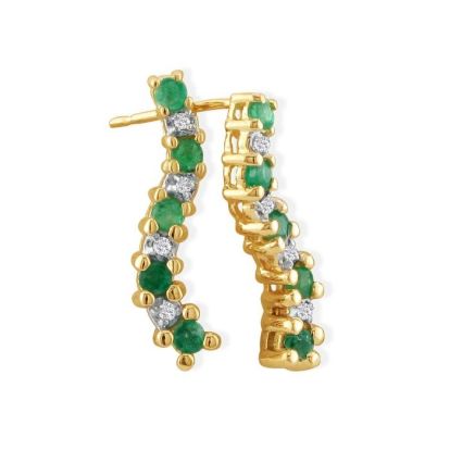 1/2ct Emerald and Diamond Journey Earrings in 10k Yellow Gold