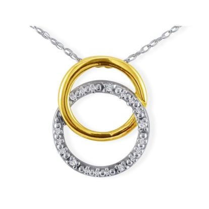 Diamond Pendants: .02ct Circle Style Diamond Pendant in 10k Two Tone Gold