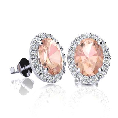 1-3/4 Carat Oval Shape Morganite Earrings and Diamond Halo In 14 Karat White Gold