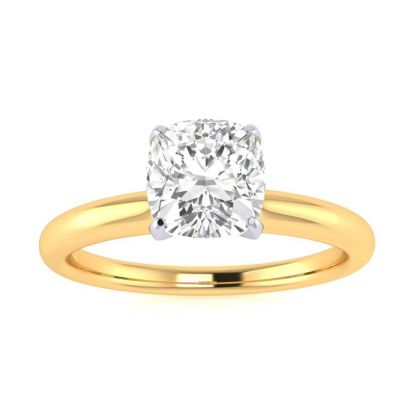 3/4 Carat Cushion Cut Diamond Solitaire Engagement Ring In 14K Yellow Gold