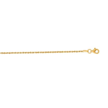 14 Karat Yellow Gold 1.50mm 7 Inch Solid Diamond Cut Rope Chain