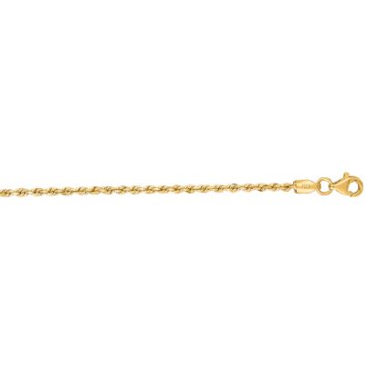 14 Karat Yellow Gold 2.0mm 22 Inch Solid Diamond Cut Rope Chain