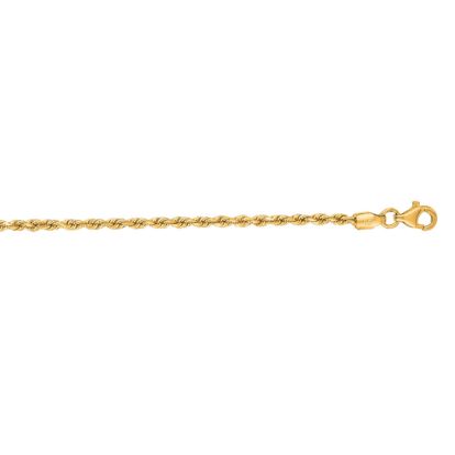 14 Karat Yellow Gold 2.25mm 24 Inch Solid Diamond Cut Rope Chain