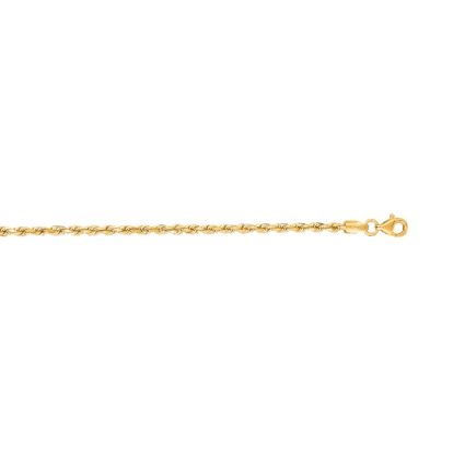 14 Karat Yellow Gold 2.50mm 7 Inch Solid Diamond Cut Rope Chain