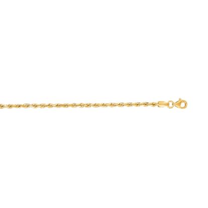 14 Karat Yellow Gold 2.50mm 20 Inch Solid Diamond Cut Rope Chain