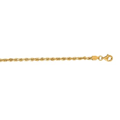 14 Karat Yellow Gold 2.75mm 20 Inch Solid Diamond Cut Rope Chain