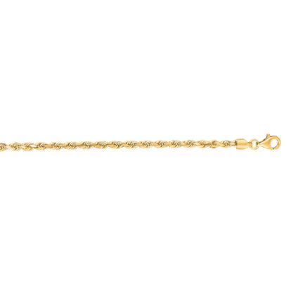 14 Karat Yellow Gold 3.0mm 8 Inch Solid Diamond Cut Rope Chain