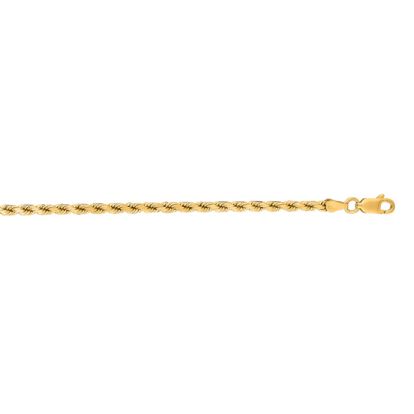14 Karat Yellow Gold 3.50mm 22 Inch Solid Diamond Cut Rope Chain