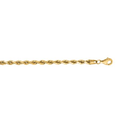 14 Karat Yellow Gold 4.0mm 7 Inch Solid Diamond Cut Rope Chain