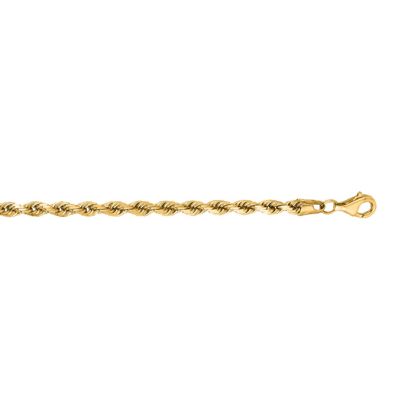 14 Karat Yellow Gold 4.0mm 8 Inch Solid Diamond Cut Rope Chain