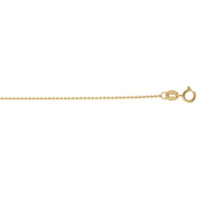 14 Karat Yellow Gold 1.0mm 18 Inch Non Diamond Cut Shiny Bead Chain