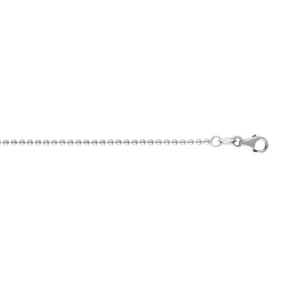 14 Karat White Gold 1.50mm 16 Inch Non Diamond Cut Shiny Bead Chain