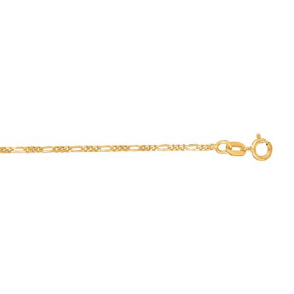 14 Karat Yellow Gold 1.30mm 24 Inch Diamond Cut Classic Figaro Chain
