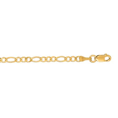 14 Karat Yellow Gold 3.10mm 22 Inch Diamond Cut Classic Figaro Chain