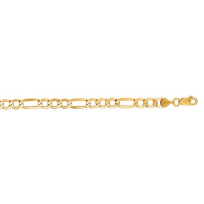 14 Karat Yellow Gold 5.4mm 8.50 Inch Diamond Cut Light Figaro Chain