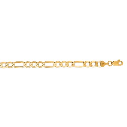 14 Karat Yellow Gold 5.4mm 24 Inch Diamond Cut Light Figaro Chain