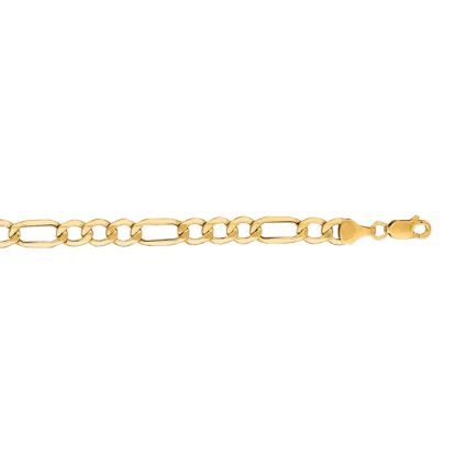 14 Karat Yellow Gold 6.5mm 20 Inch Diamond Cut Light Figaro Chain