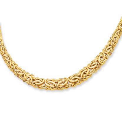 14 Karat Yellow Gold 17 Inch Graduated Byzantine Necklace