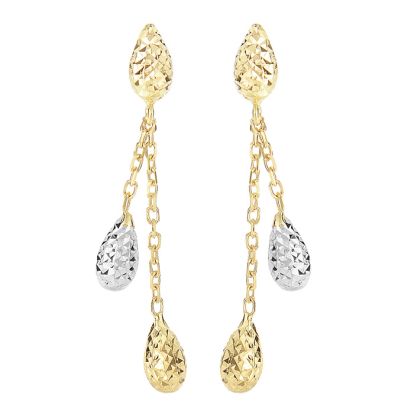 14 Karat Yellow & White Gold 1.25 inch Teardrop & Chain Dangle Earrings