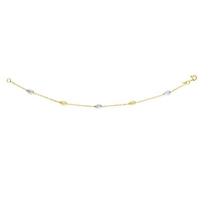 14 Karat Yellow & White Gold 7.50 Inch Teardrop & Cable Chain Bracelet