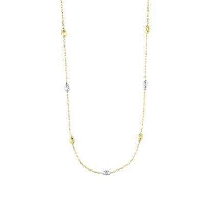 14 Karat Yellow & White Gold 18 Inch Teardrop & Cable Chain Necklace