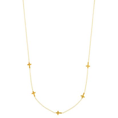 14 Karat Yellow Gold 17 inch 5 Sideways Cross Necklace