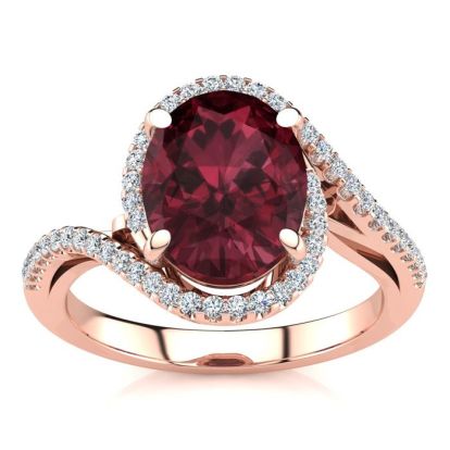 Garnet Ring: Garnet Jewelry: 3 1/3 Carat Oval Shape Garnet and Halo Diamond Ring In 14 Karat Rose Gold