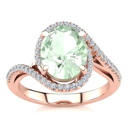 2 1/2 Carat Oval Shape Green Amethyst and Halo Diamond Ring In 14 Karat Rose Gold