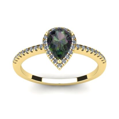 1 Carat Pear Shape Mystic Topaz Ring With Diamond Halo In 14 Karat Yellow Gold