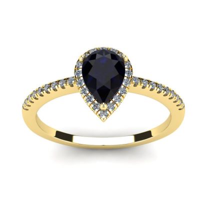 1 Carat Pear Shape Sapphire and Halo Diamond Ring In 14 Karat Yellow Gold